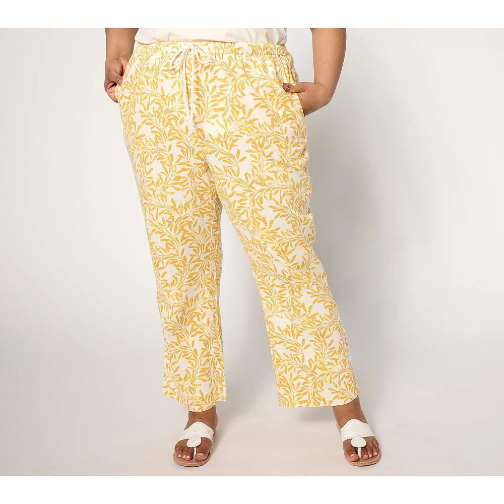 Peace Love World Boheme Regular Linen Pull-On Pant Golden Leaf Size 1X Boho